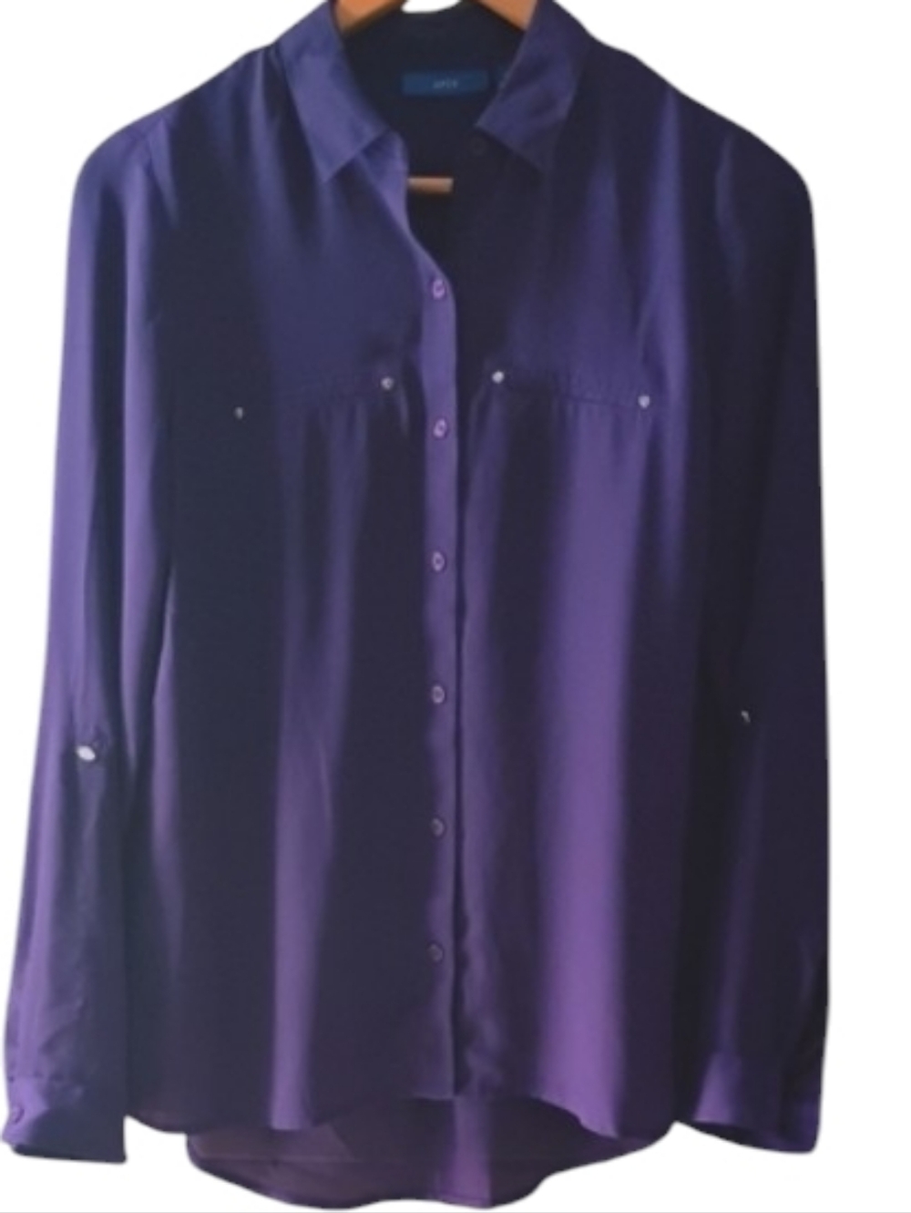 Apt. 9 Semi Sheer Button-Down Royal Purple Shirt w/button cuff Sz S